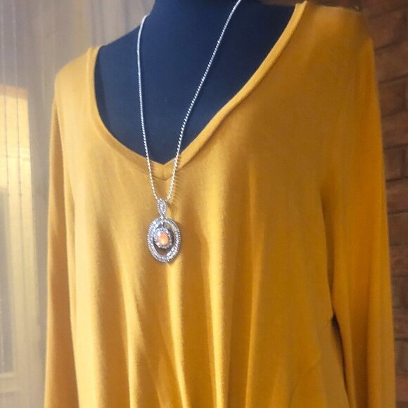 Express Goldenrod Knit Blouse with Bottom Tie - Long Sleeve (Size L) - Picture 1 of 8